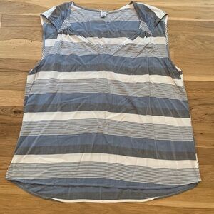 Old Navy Sleeveless V-Neck Striped Blouse White Blue & Gray Woman’s L
